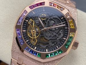 Reloj Mecánico de Buceo de Lujo, Super Calidad, Resistente al Agua, 41mm, Fábrica THB, Movimiento 3132, Color Rosa, 15412, Esqueleto con Diamantes - Product Image 3