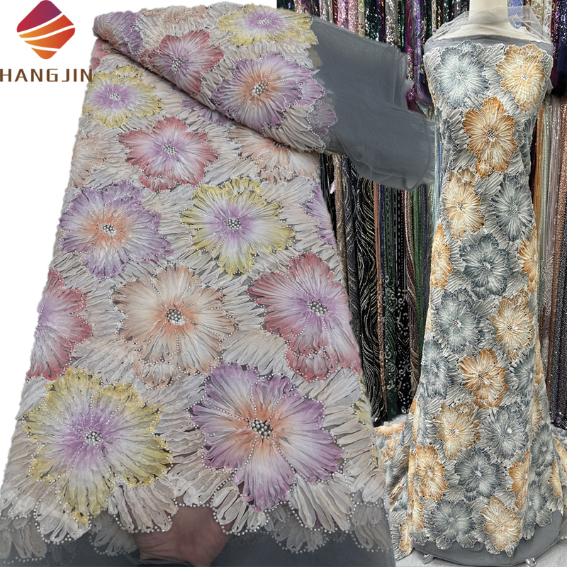 Nigerian Wholesale Velvet Floral Embroidery Beaded