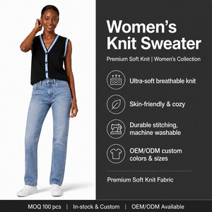 Top Primaverile Chic da Donna Garson con LOGO Personalizzato, Nero, Scollo a V Profondo, Senza Maniche, Bottoni Frontali, Bordi a Contrasto, in Maglia di Poliestere ad Asciugatura Rapida - Product Image 3