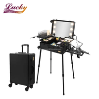 Table de maquillage professionnelle grande et portable avec fermeture ouverte, miroir LED pliable, étui de maquillage pour les maquilleurs de studio