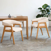 Chaises de salle à manger en tissu d'ameublement en lin crème moderne avec pieds en bois élégants pour la cuisine ou l'hôtel