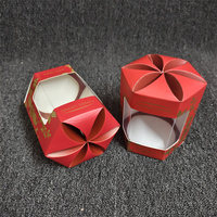 Boîte d'emballage hexagonale personnalisée pour bougies, avec fenêtre PVC, impression UV rouge, motif floral, pour bougies parfumées de Noël, boîte cadeau en papier