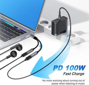 USB Cスプリッター2 in 1 USB Cヘッドフォンと充電器アダプタオーディオドングルケーブルPD 100W電話16 15 - Product Image 2