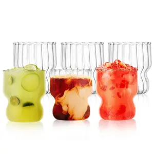 Ribbed Wave Bubble Drinking Glass Cups Iced Coffee Glasses Tumbler Glassware Beer Glasses For Cocktail Soda Gift