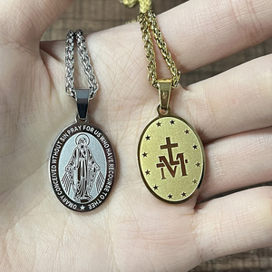 Collar DE LA <span class=keywords><strong>Virgen</strong></span> María para hombre, Medalla Milagrosa, colgante de acero inoxidable para Madre de Dios, medallón de La <span class=keywords><strong>Virgen</strong></span> María, amuleto de Santa María - Product Image 1