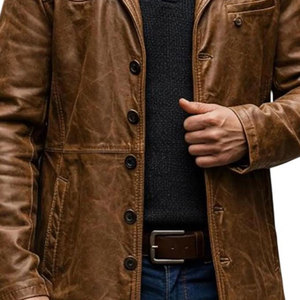 2026 High Quality Wholesale Prices On Stylish Genuine Leather <b>Long</b> Jackets OEM Customized <b>Men</b> Leather <b>Coats</b> <b>For</b> Winter Wear - Product Image 5