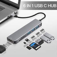 Base de Conexión USB C 6 en 1 de Aleación de Aluminio, Adaptador OTG para USB 2.0/3.0, Lector de Tarjetas SD/Micro SD, Acceso Multipuerto a Datos