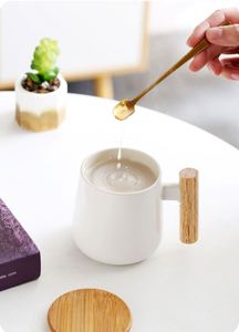 Eco Friendly Ceramic <b>Mug</b> Wood Handle Custom Printed Logo Comes With Wooden Lid Stainless Steel Spoon Gift Ready - Product Image 6