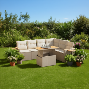 Conjunto de Muebles de Jardín de 7 Piezas en Ratán Sintético Color Beige con Almacenamiento - Product Image 2