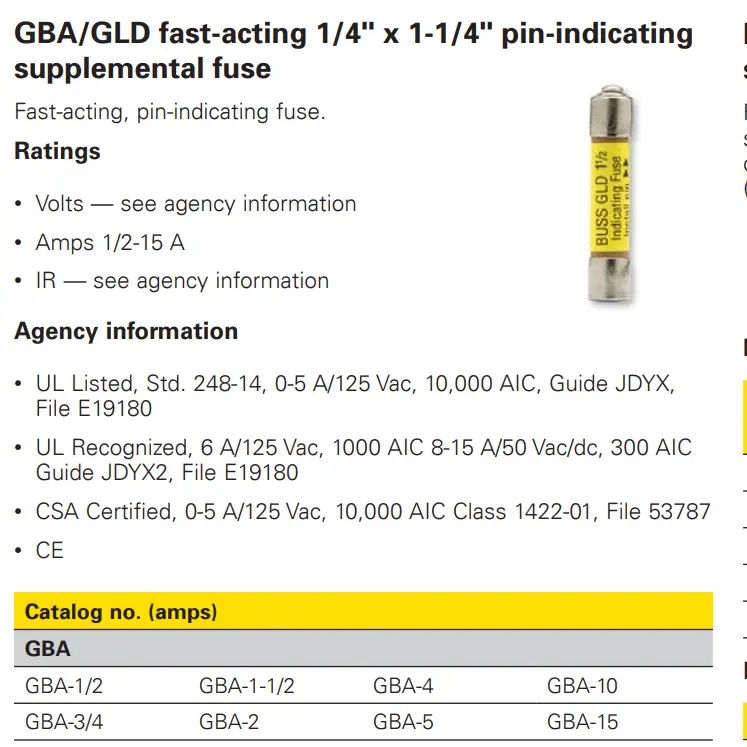 Amplificador fusible GBA/GLD cobre de alto voltaje componentes de retardo de tiempo mega AST fusible de alúmina marrón para manga EATON Bussmann