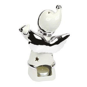 Figura de Ángel de Cerámica de 190 mm, Decoración Navideña Blanca con Detalles Plateados - Product Image 2