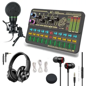 K500-micrófono con interfaz de Audio para estudio Musical, conjunto de tarjeta de sonido con auriculares y luz LED, gran oferta