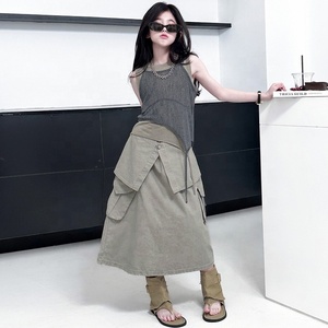 Conjunto <span class=keywords><strong>de</strong></span> <span class=keywords><strong>Ropa</strong></span> <span class=keywords><strong>de</strong></span> Verano <span class=keywords><strong>para</strong></span> Chicas <span class=keywords><strong>Adolescentes</strong></span>, Dos Piezas, Chaleco a Capas y Falda Larga Estilo Cargo - Product Image 5