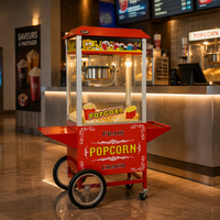 Chariot à Popcorn Commercial en Acier Inoxydable et Verre, Machine à Popcorn Rouge sur Roues, Stand Mobile pour Événements