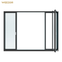 Ventanas Abatibles Insonorizadas Estándar Australianas Wazzor, Ventanas de Aluminio Negro Resistentes a Huracanes con Diseño de Barra de Seguridad para Villa