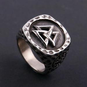 Viking Valknut Men's <b>Stainless</b> <b>Steel</b> <b>Ring</b> Norse Runes Odin Symbol Gold Plated Punk Fashion Charm Jewelry Anniversary Accessories - Product Image 1