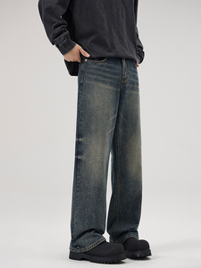 Abbigliamento Maschile #   Jeans Americani Retrò Lavati a Gamba Dritta - Jeans a Gamba Larga, Versatili e Casual, Popolari tra i Giovani Uomini - Product Image 3