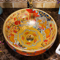 Luxe Famille Rose Art Bassin Céramique Comptoir Lavabo Rond Coloré Évier Salle De Bains Moderne Toilette Lavabo En Céramique