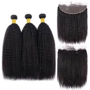 Vast 100% Wholesale Afro Kinky Straight Human Hair Bundles with 13*4 Lace Frontal For Women on Sale,First Come,First Service