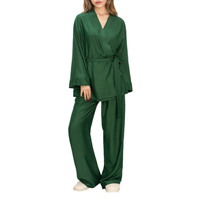 Ensemble de peignoir pour femmes à col en V, pyjama en viscose, vêtements de détente, ensemble de vêtements de nuit pour femmes en 2 pièces, vêtements de détente, pyjamas personnalisés - Product Image 1