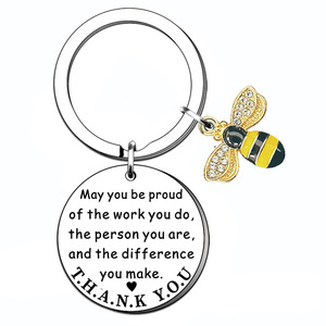 Appréciation des enseignants personnalisés, je voulais juste dire merci porte-clés abeille en métal cadeau de la fête des enseignants porte-clés pendentif en acier inoxydable - Product Image 5