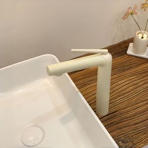 Robinet de lavabo haut de gamme en laiton blanc crème, mélangeur chaud et froid anti-éclaboussures avec poignée créative pour hôtels et appartements - Product Image 4