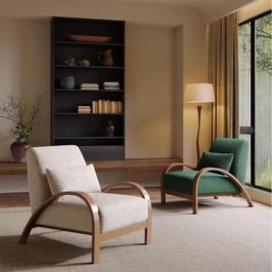 Fauteuil simple pour salon, style rétro, structure en bois, siège rembourré, confortable, pour la maison, la chambre ou le bureau - Product Image 3
