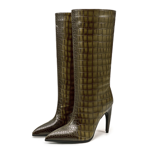 Women Pointed Toe on Animal Prints Knee High <b>Boots</b> Big Size 47 Wide Fit Hook Heels Shoes - Product Image 6