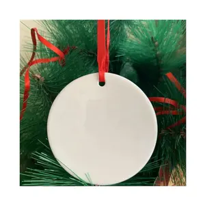 2024 popolare vendita di ornamenti natalizi in ceramica per sublimazione personalizzati a cerchio tondo da 3 pollici ornamento natalizio in porcellana