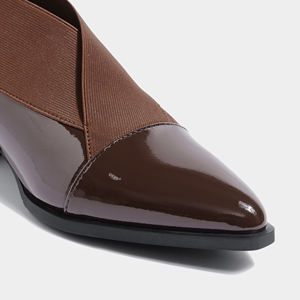 Hot Selling Dames Bruine Lakleer Puntige Neus Loafers Trendy Elastische Cross-Strap Slip-On Herfst Demping Modieus - Product Image 5