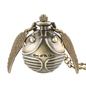 Retro Snitch Ball Shaped Potter Angel Wings Sweater Chain Quartz Pocket Watch for Men Women kids