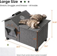 Nichoir Classique d'Extérieur pour Chat en Polyester, Élevé, Grand, Hiver, Résistant aux Intempéries, avec Porte Rabattable Étanche, Coussin Doux et Fenêtre Panoramique, Confortable
