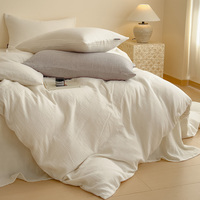 Parure de lit de luxe quatre pièces Hiver 2026 en tissu de coton froissé double couche – Housse de couette et drap-housse