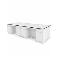 Mesa de Laboratorio Central de Acero Personalizada con Encimera de Resina Fenólica, Fregadero, Estante para Reactivos y Armarios de Almacenamiento para Laboratorios de Química