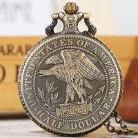 Montre de poche vintage à quartz avec chaîne pour homme, souvenir Morgan Half Dollar 1877, pièce de monnaie américaine en bronze ancien, cadeau