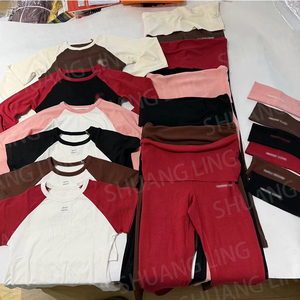 ชุดเซต2ชิ้นกางเกงผ้าฝ้ายทรงสูงสำหรับผู้หญิงกางเกงขาบานแบบพับโลโก้ได้สำหรับผู้หญิง - Product Image 2