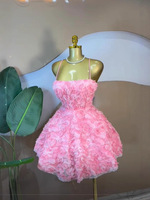 Robe mini florale 3D pour femmes, bretelles spaghetti, dos lacé, robe de princesse moelleuse pour soirée, mode féminine