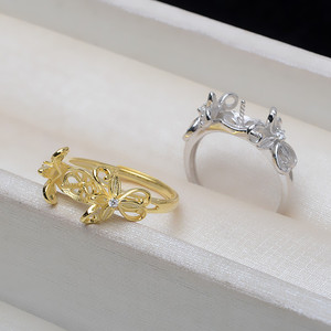 Bague ouverte ajustable en argent S925 Wenchi avec papillon, perle 9-10, accessoires DIY tendance, plateau vide 4466 16808 Chine - Product Image 2