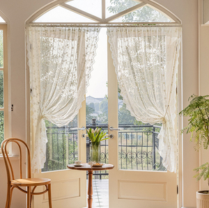 Vente en gros de rideaux transparents Pastorale design salon chambre à coucher cuisine broderie fleur beige - Product Image 6