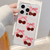 Coque de téléphone portable en silicone transparente antichoc et résistante aux chutes, avec nœud papillon cerise peint, pour 11 Pro