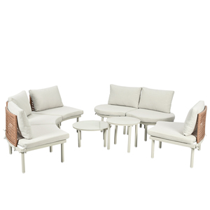 Curved <b>Outdoor</b> Sectional <b>Sofa</b> Set with 2 Coffee Tables, White Patio Furniture with Cushions for Backyard & Garden - Product Image 5