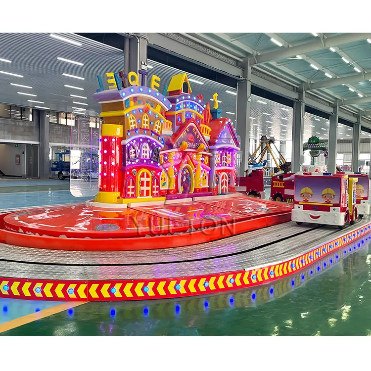 Theme Park Equipment Rides Attraction Manege Kids Amusement Fire Brigade Electric Track Train For Sale