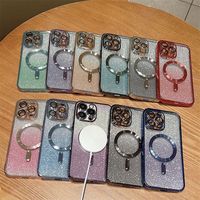Coque de téléphone magnétique électroplaquée avec protection d'objectif pour iPhone 17 Air 16 15 Pro 14 13 12 11 Pro Max, avec dos à paillettes dégradées