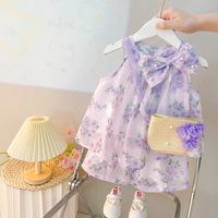 Vêtements d'été pour filles, hauts et shorts imprimés fleurs, ensembles de vêtements pour bébés, 2 pièces