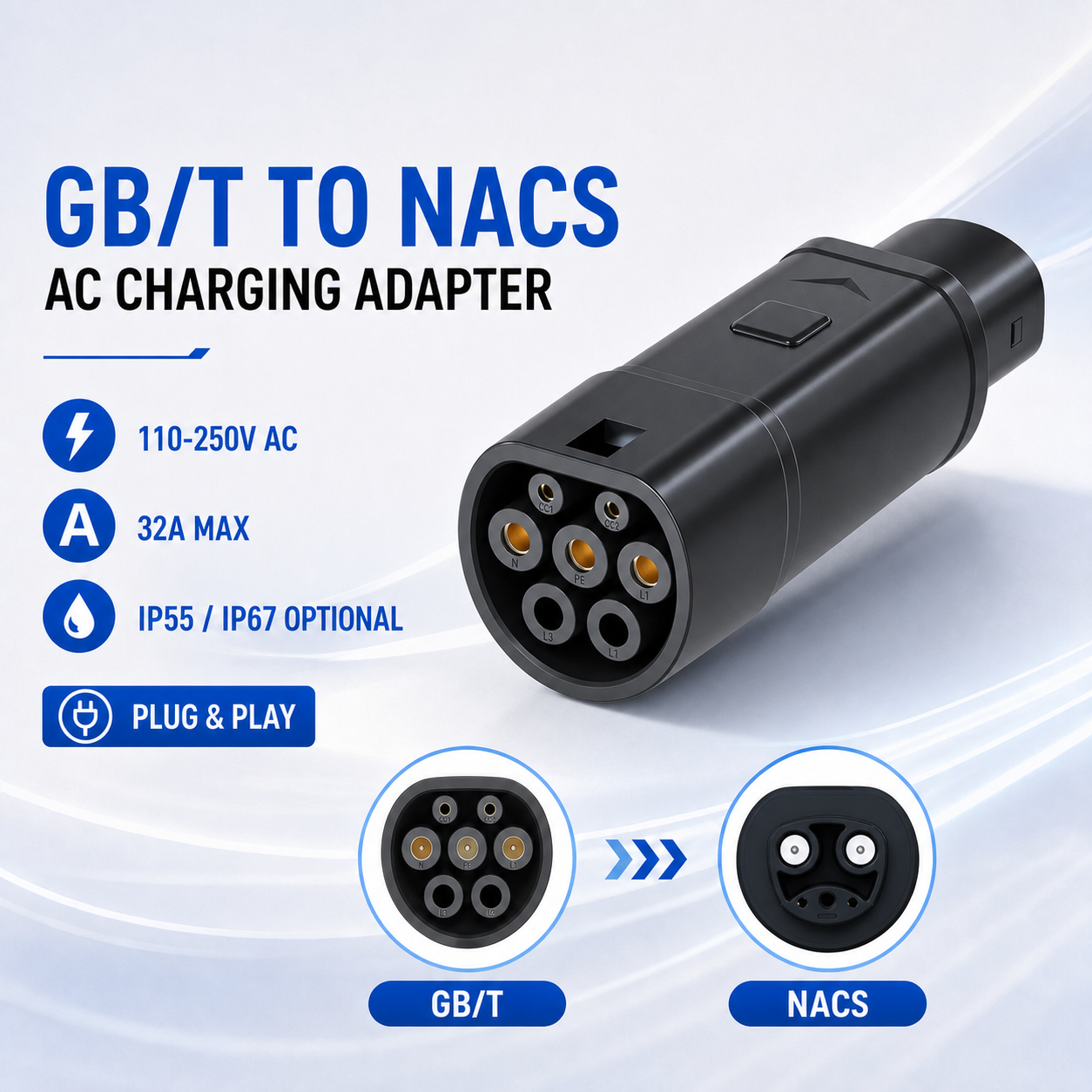 ZH-12 GBT-NACS Electric Vehicle Charging Adapter For Tesla Factory Direct Sales Car Charger Adapter