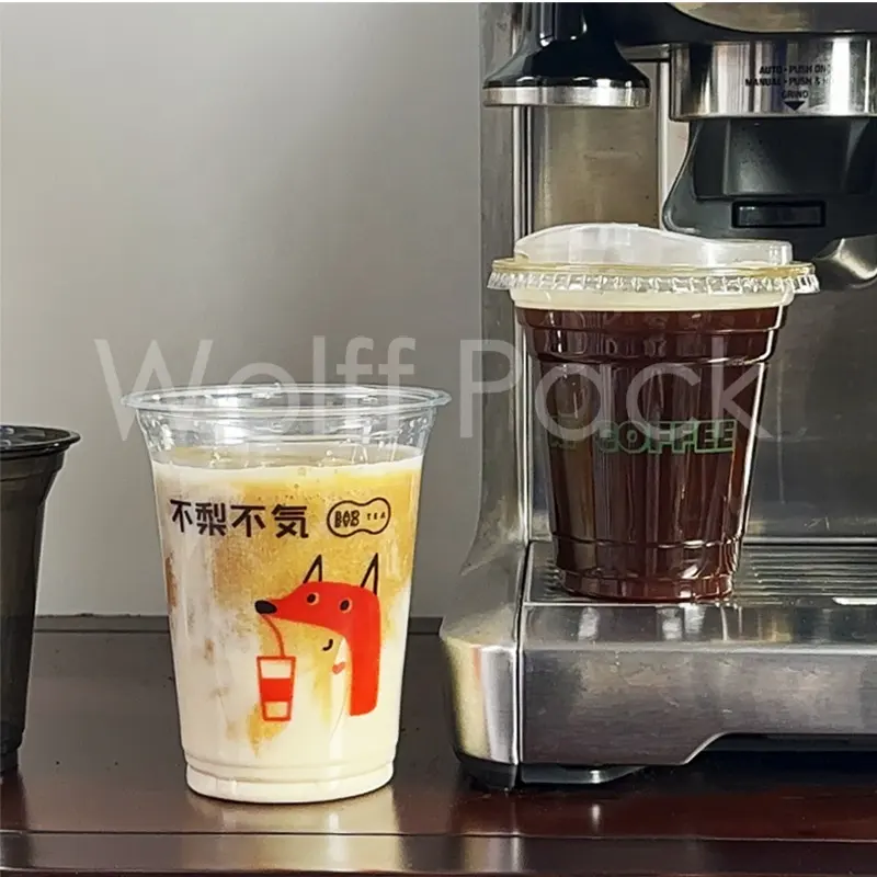 Custom Logo Printed Clear 12 16 20 24oz Pet Transparent Disposable Plastic Cup With Lid To Go Cups With Logo