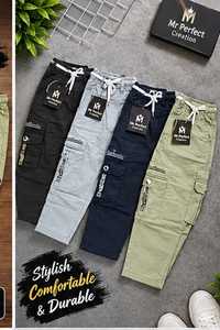 Pantalones Cargo de Algodón con Diseño de Seis Bolsillos Utilitarios, Cintura Elástica con Cordón Ajustable y Bolsillos Funcionales - Product Image 3