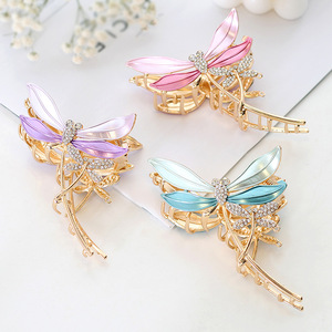 Pince à cheveux Qian Jin pour <span class=keywords><strong>femme</strong></span>, en alliage, avec strass et motif libellule, 11,3 cm, pour usage quotidien - Product Image 1