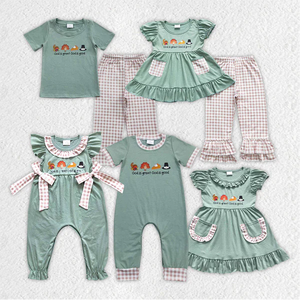 Conjunto de pantalones a cuadros con bordado de calabazas y mangas largas para niñas - Product Image 5