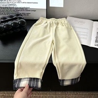 Celana Kasual Anak-anak Musim Gugur/Dingin dengan Patch Fleece, Celana Kasual Berlapis Katun untuk Anak Laki-Laki, Pakaian Luar untuk Pakaian Musim Gugur.